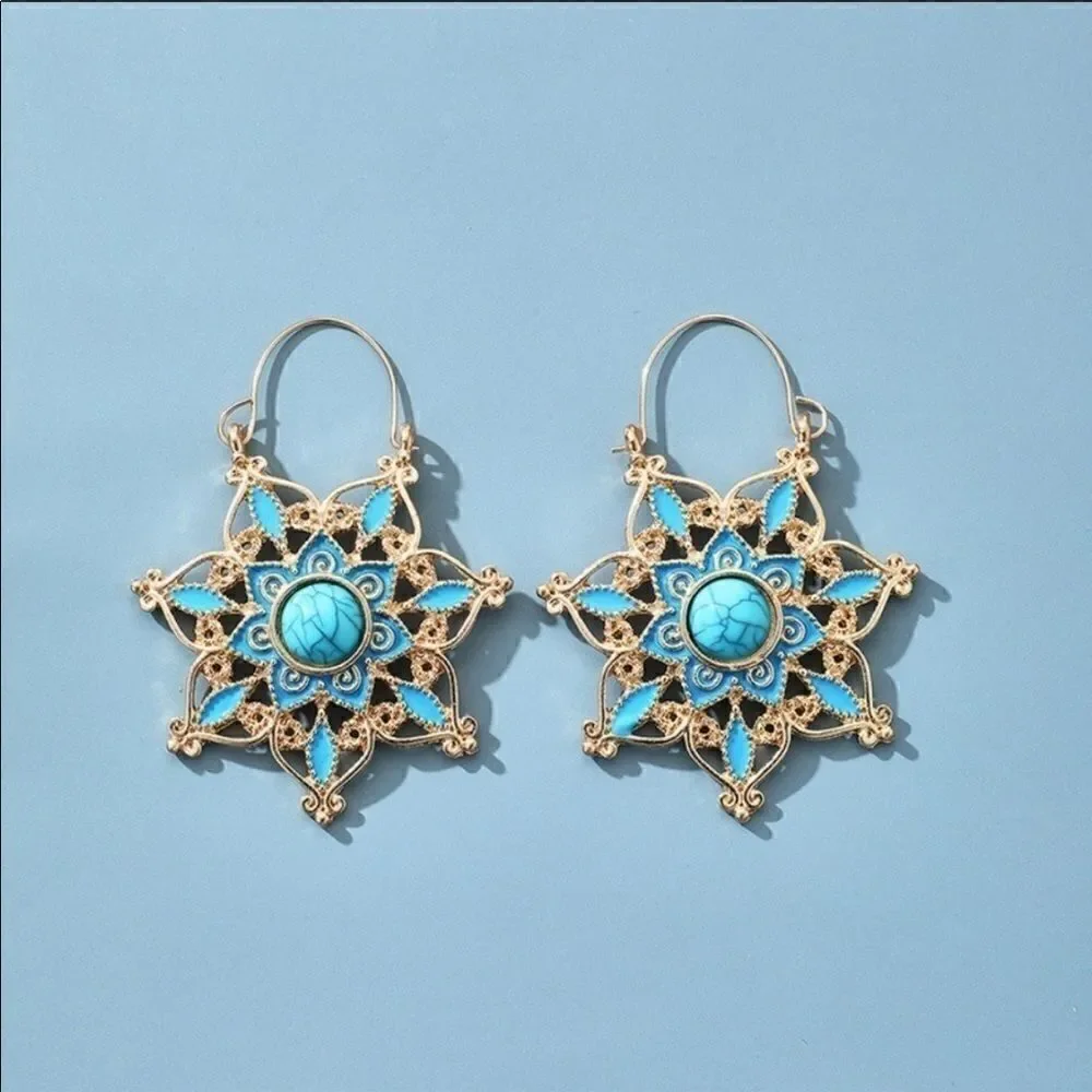 Earrings BOHO style Sunflower Turquoise